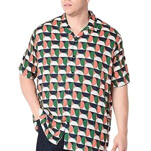 Shaquille‎ O'Neal XLG Mens XLT Rayon Geometric Print Short Sleeve Camp Shirt NEW